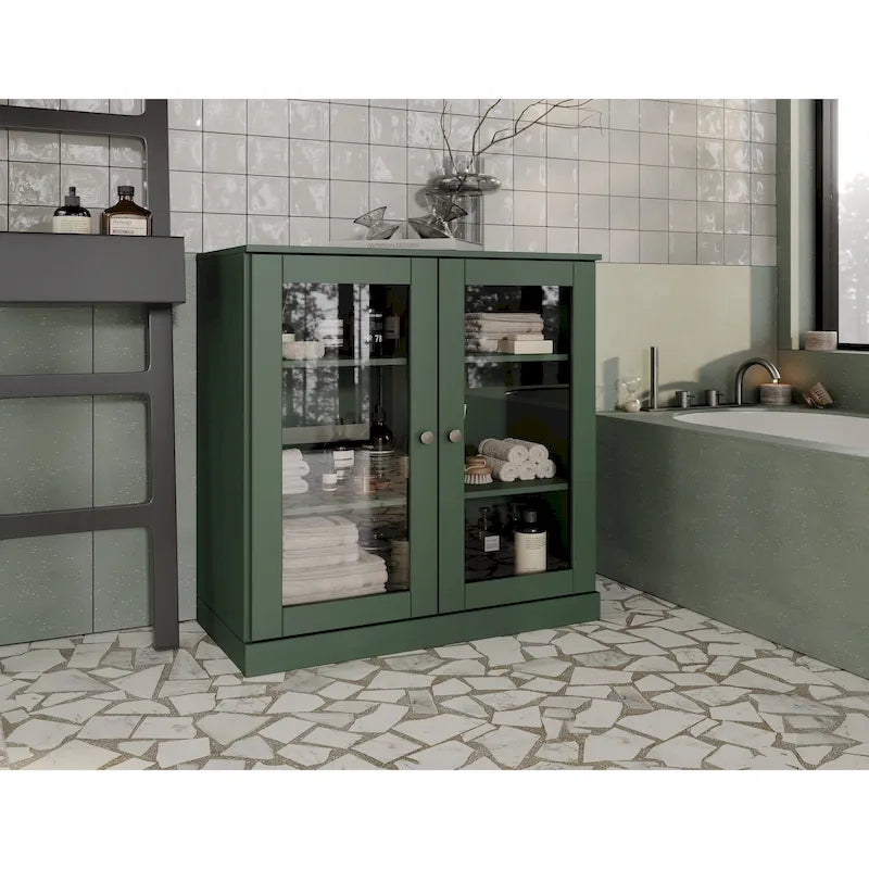 Meuble de salle de bain Palace Imports 100 % en bois massif de 32 po avec portes en verre transparent et étagères réglables