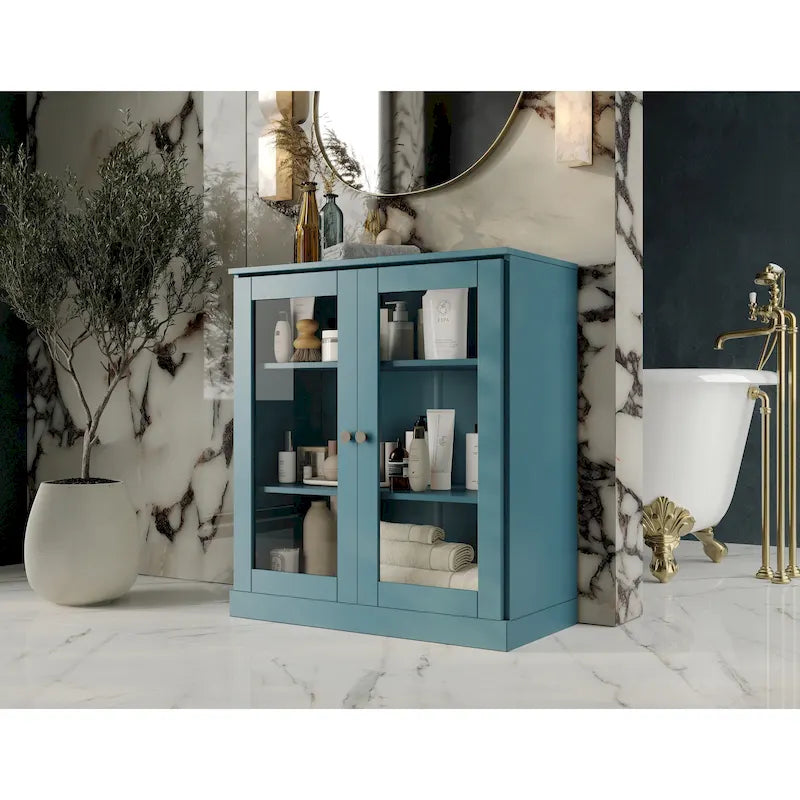 Meuble de salle de bain Palace Imports 100 % en bois massif de 32 po avec portes en verre transparent et étagères réglables