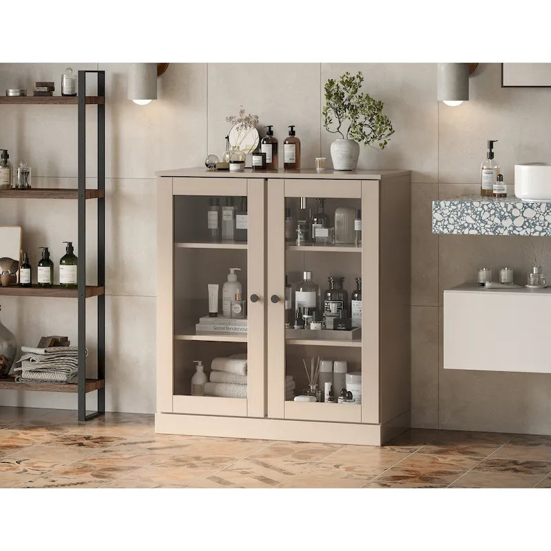 Meuble de salle de bain Palace Imports 100 % en bois massif de 32 po avec portes en verre transparent et étagères réglables