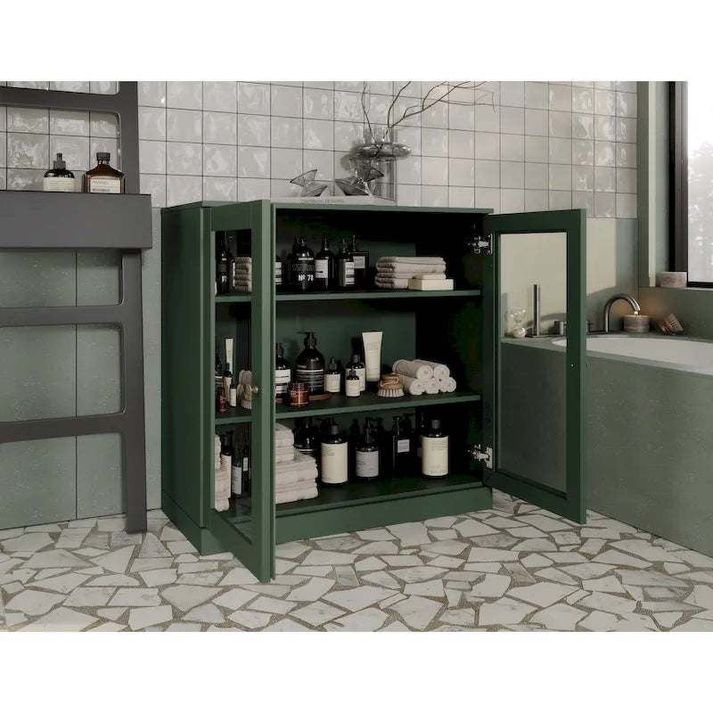 Meuble de salle de bain Palace Imports 100 % en bois massif de 32 po avec portes en verre transparent et étagères réglables
