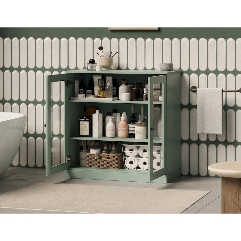 Meuble de salle de bain Palace Imports 100 % en bois massif de 32 po avec portes en verre transparent et étagères réglables