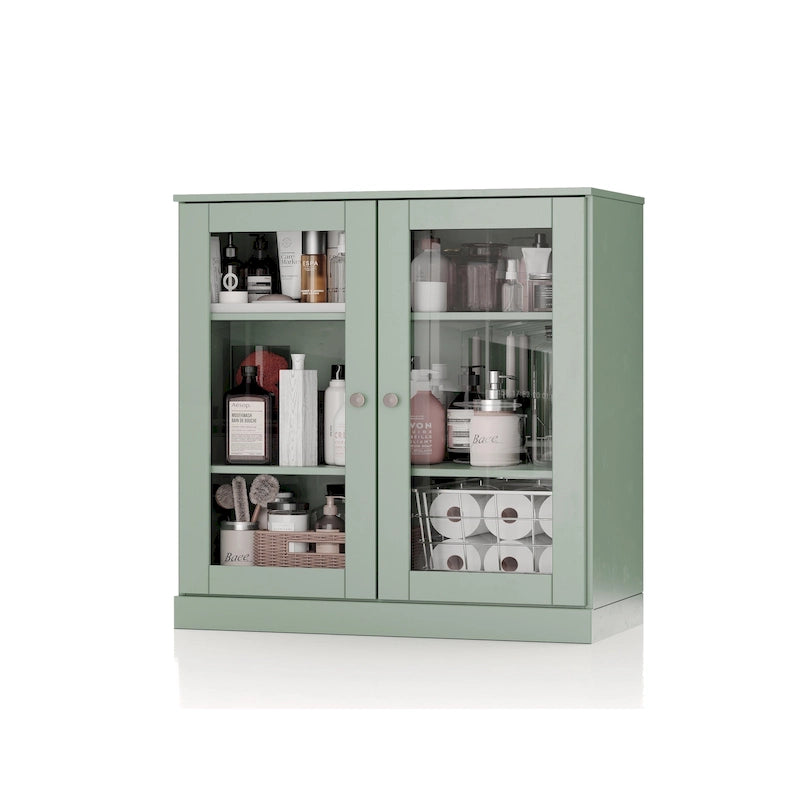 Meuble de salle de bain Palace Imports 100 % en bois massif de 32 po avec portes en verre transparent et étagères réglables