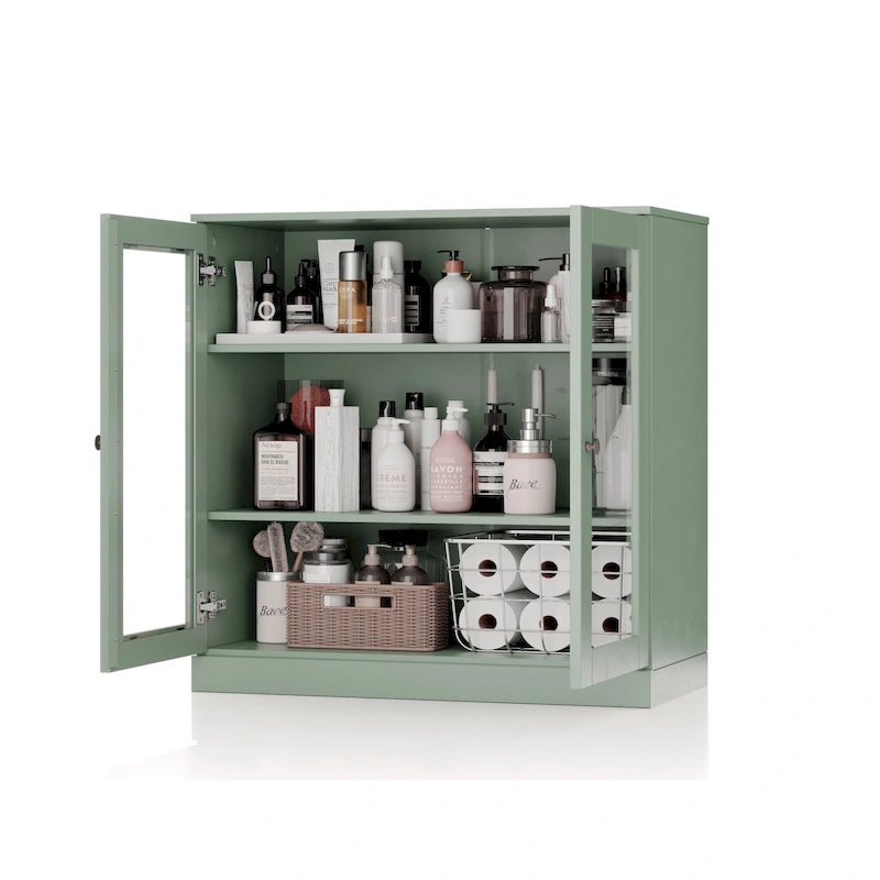 Meuble de salle de bain Palace Imports 100 % en bois massif de 32 po avec portes en verre transparent et étagères réglables
