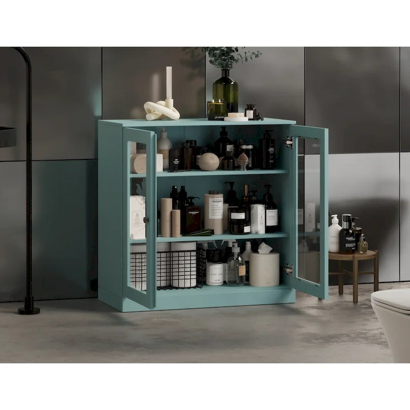 Meuble de salle de bain Palace Imports 100 % en bois massif de 32 po avec portes en verre transparent et étagères réglables