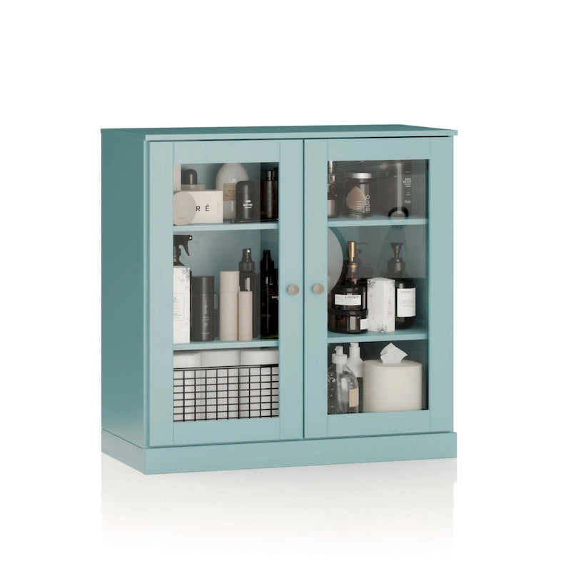Meuble de salle de bain Palace Imports 100 % en bois massif de 32 po avec portes en verre transparent et étagères réglables
