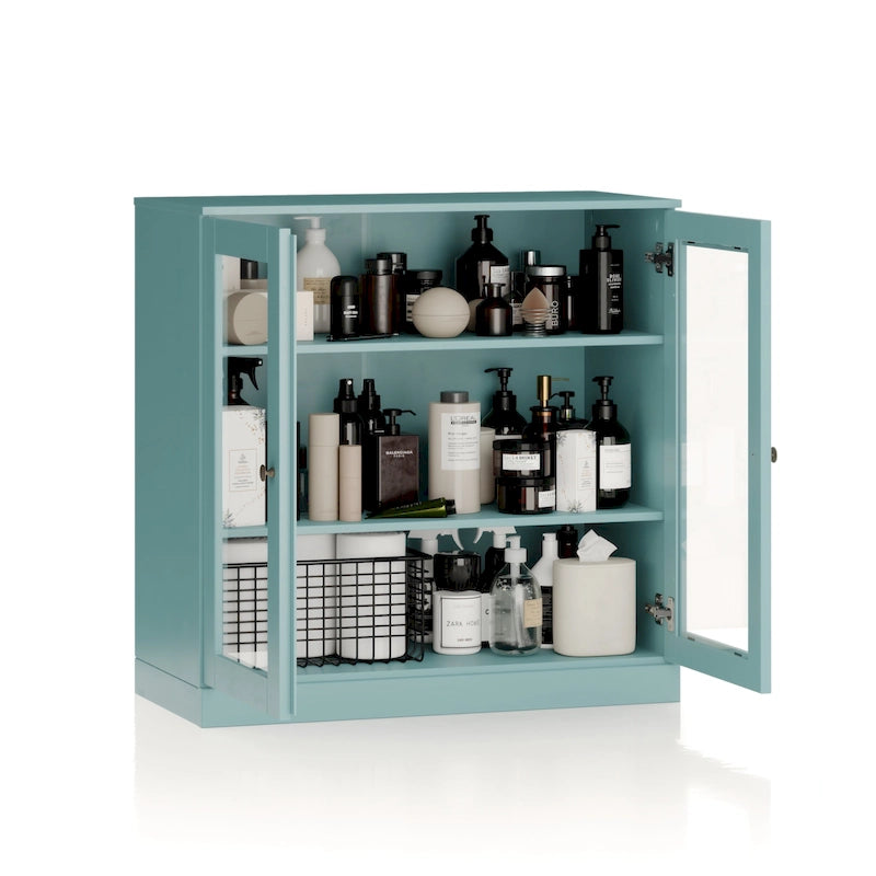 Meuble de salle de bain Palace Imports 100 % en bois massif de 32 po avec portes en verre transparent et étagères réglables