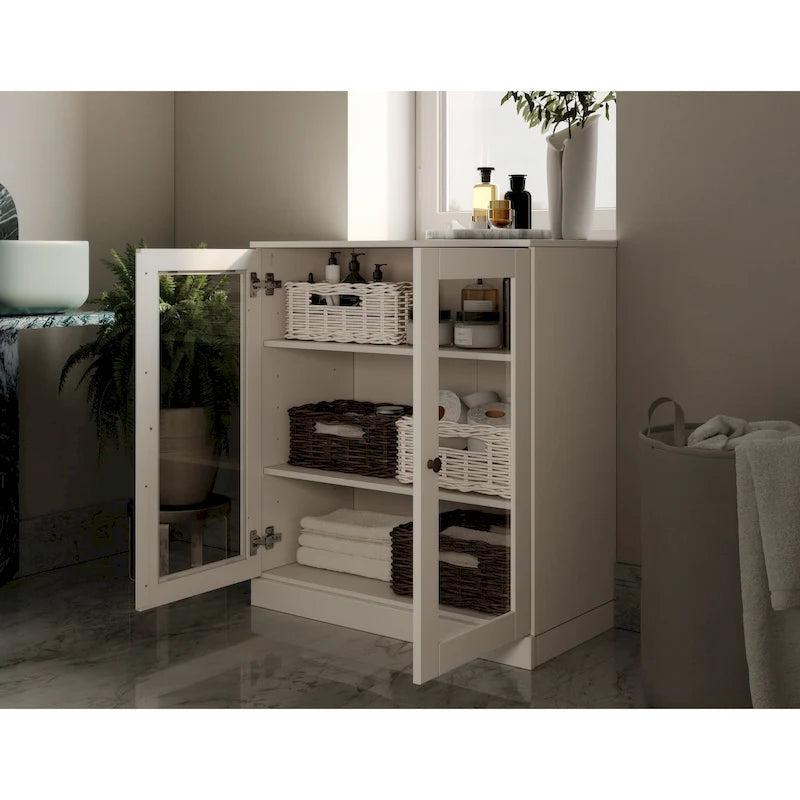 Meuble de salle de bain Palace Imports 100 % en bois massif de 32 po avec portes en verre transparent et étagères réglables