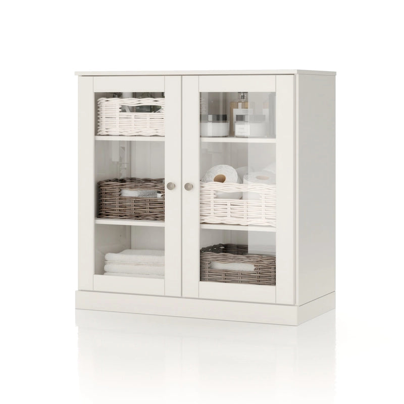 Meuble de salle de bain Palace Imports 100 % en bois massif de 32 po avec portes en verre transparent et étagères réglables