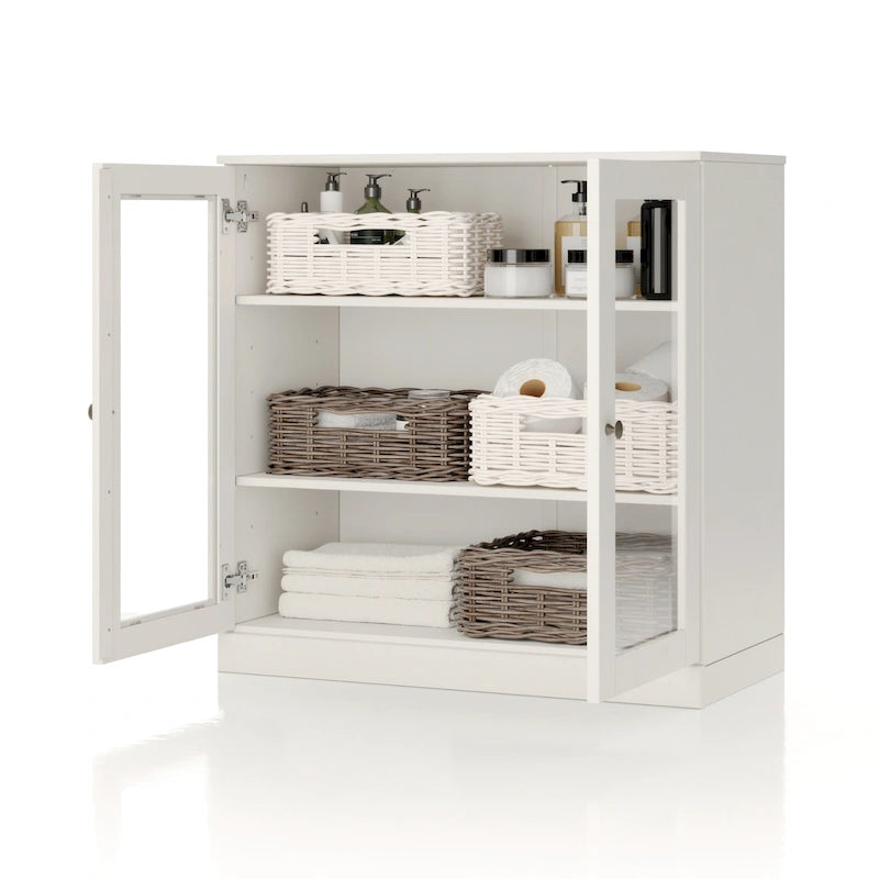 Meuble de salle de bain Palace Imports 100 % en bois massif de 32 po avec portes en verre transparent et étagères réglables