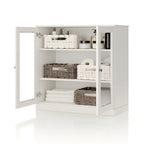 Meuble de salle de bain Palace Imports 100 % en bois massif de 32 po avec portes en verre transparent et étagères réglables