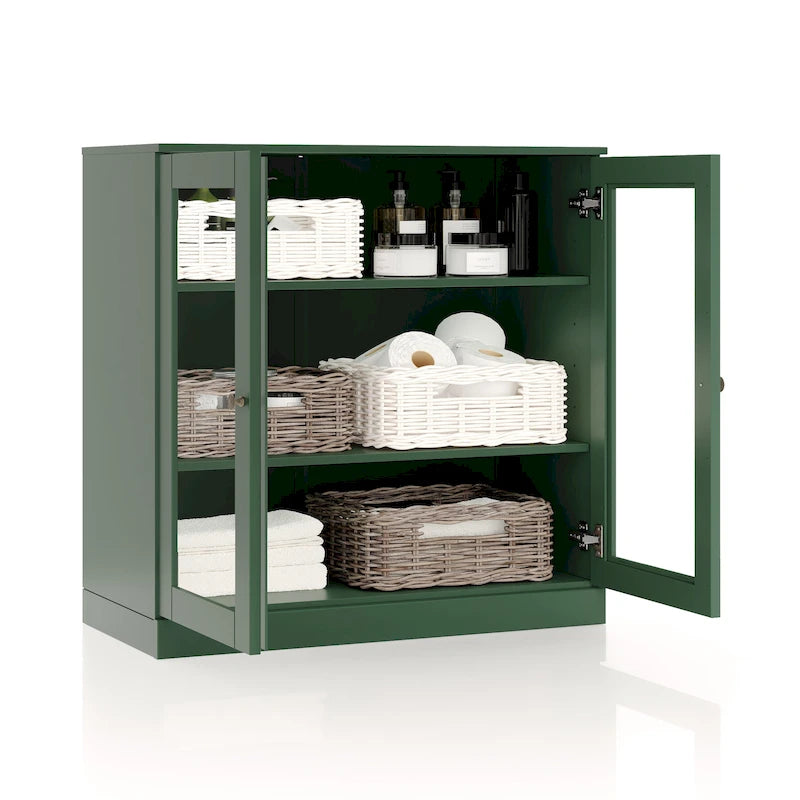 Meuble de salle de bain Palace Imports 100 % en bois massif de 32 po avec portes en verre transparent et étagères réglables
