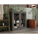 Meuble de salle de bain Palace Imports 100 % en bois massif de 32 po avec portes en verre transparent et étagères réglables