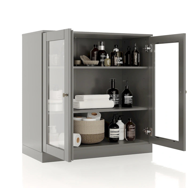 Meuble de salle de bain Palace Imports 100 % en bois massif de 32 po avec portes en verre transparent et étagères réglables