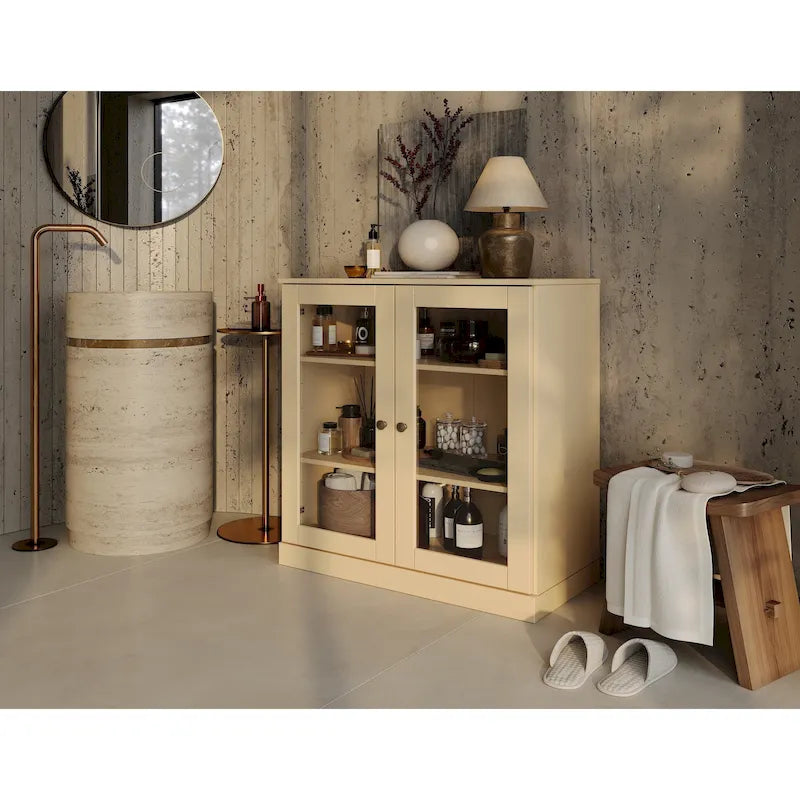Meuble de salle de bain Palace Imports 100 % en bois massif de 32 po avec portes en verre transparent et étagères réglables
