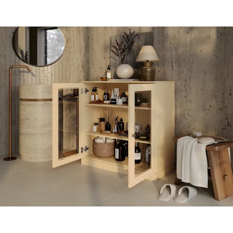 Meuble de salle de bain Palace Imports 100 % en bois massif de 32 po avec portes en verre transparent et étagères réglables