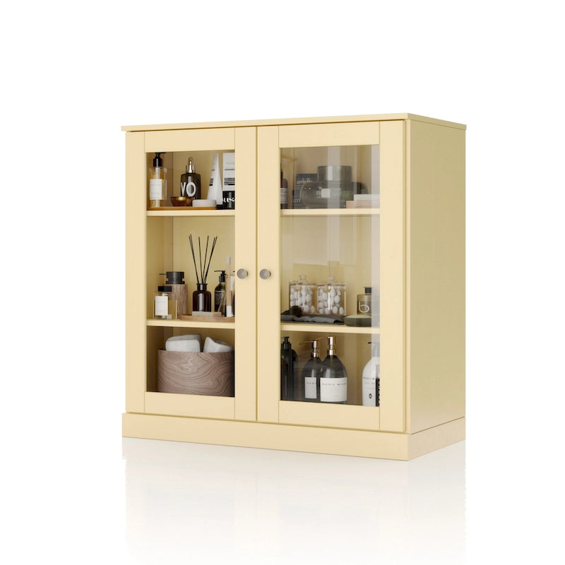 Meuble de salle de bain Palace Imports 100 % en bois massif de 32 po avec portes en verre transparent et étagères réglables