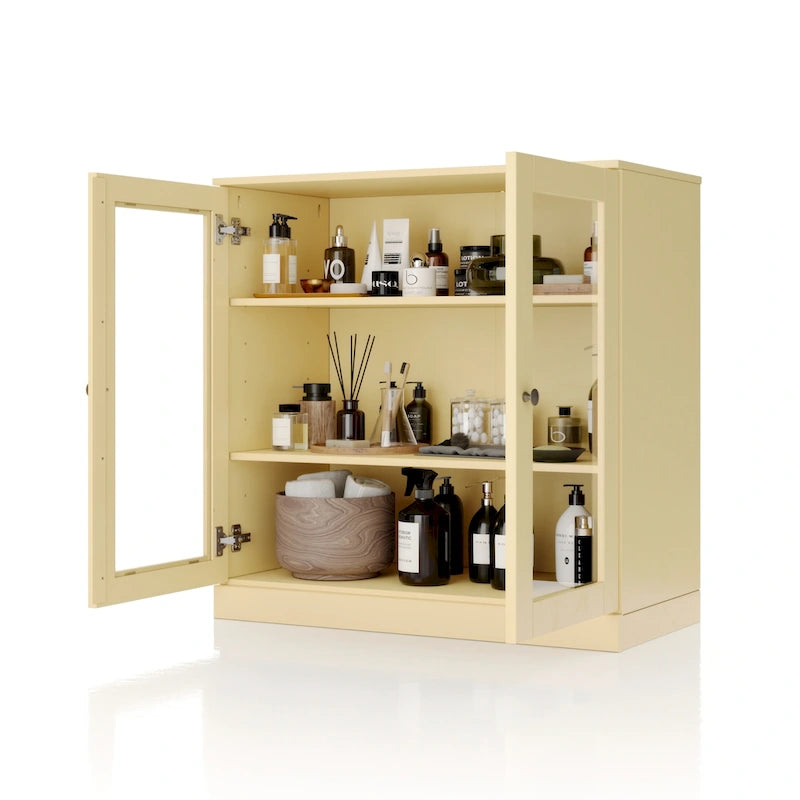 Meuble de salle de bain Palace Imports 100 % en bois massif de 32 po avec portes en verre transparent et étagères réglables