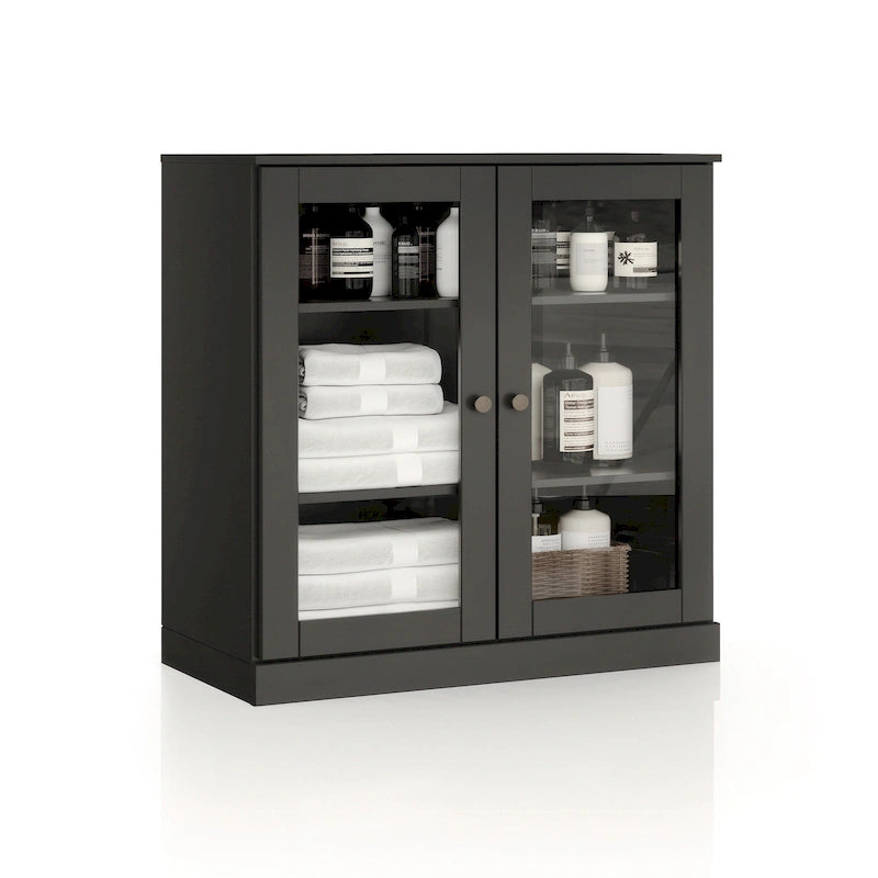 Meuble de salle de bain Palace Imports 100 % en bois massif de 32 po avec portes en verre transparent et étagères réglables