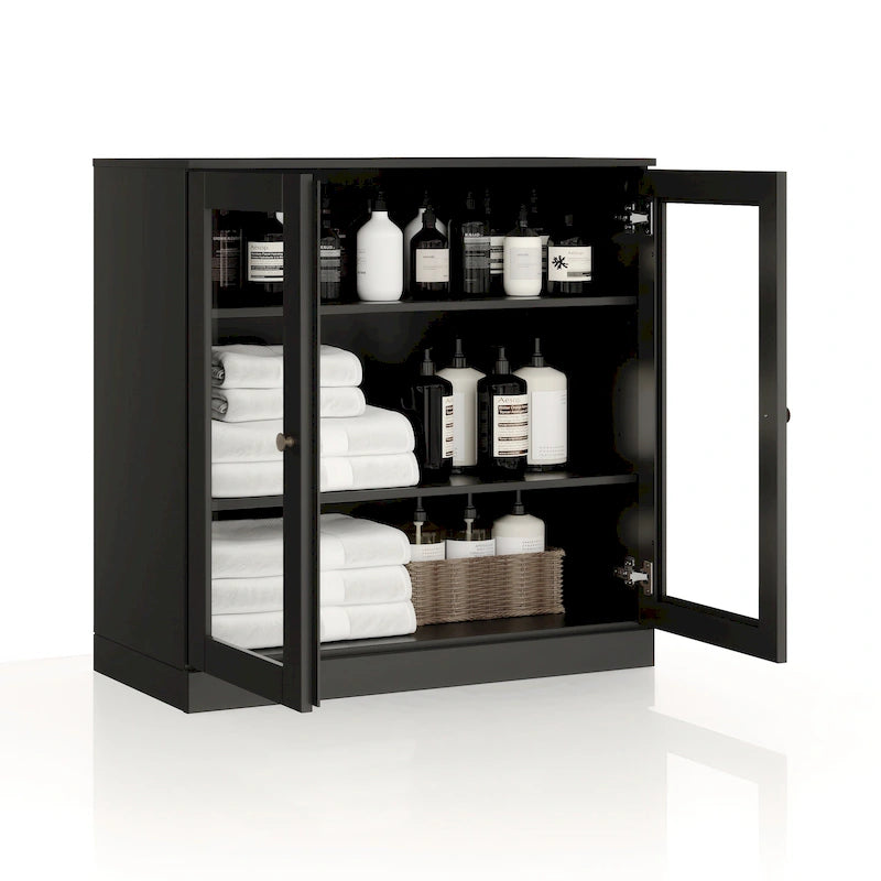 Meuble de salle de bain Palace Imports 100 % en bois massif de 32 po avec portes en verre transparent et étagères réglables