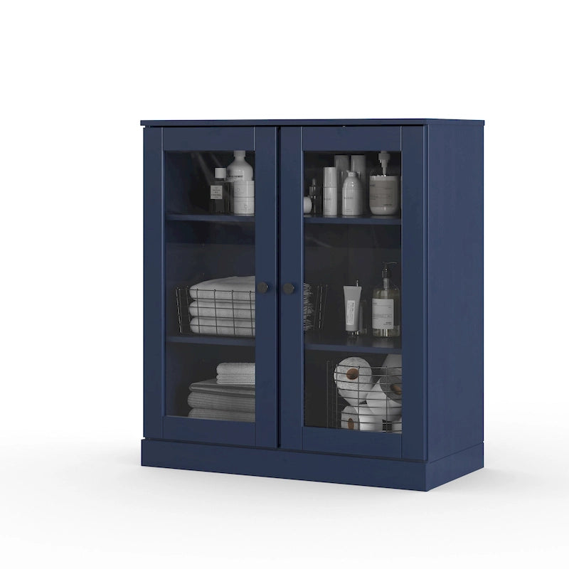 Meuble de salle de bain Palace Imports 100 % en bois massif de 32 po avec portes en verre transparent et étagères réglables