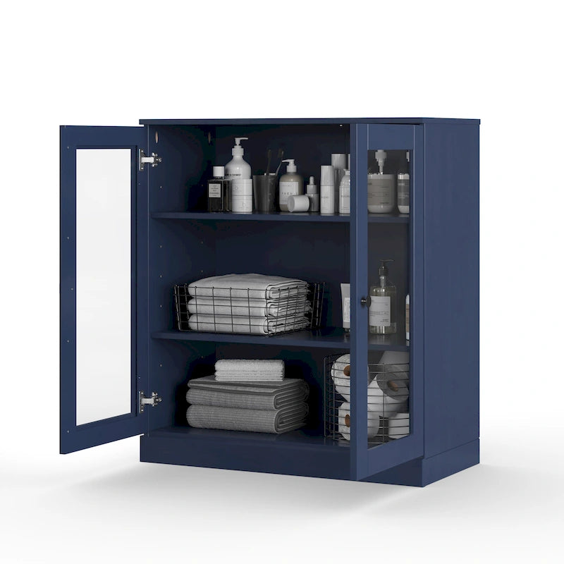 Meuble de salle de bain Palace Imports 100 % en bois massif de 32 po avec portes en verre transparent et étagères réglables