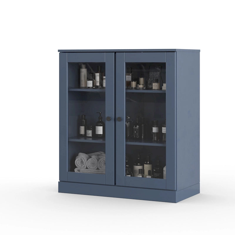 Meuble de salle de bain Palace Imports 100 % en bois massif de 32 po avec portes en verre transparent et étagères réglables