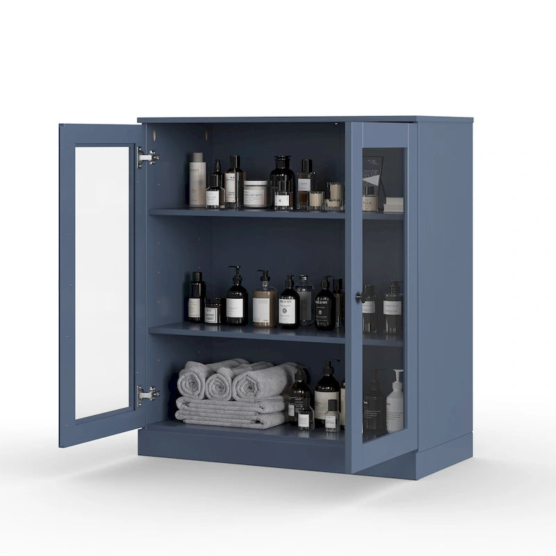 Meuble de salle de bain Palace Imports 100 % en bois massif de 32 po avec portes en verre transparent et étagères réglables