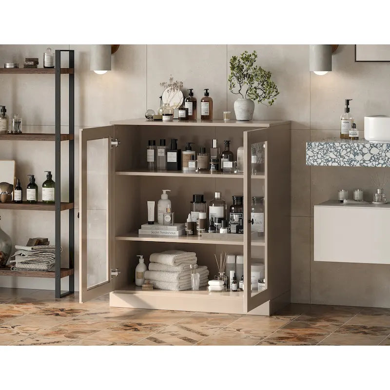 Meuble de salle de bain Palace Imports 100 % en bois massif de 32 po avec portes en verre transparent et étagères réglables
