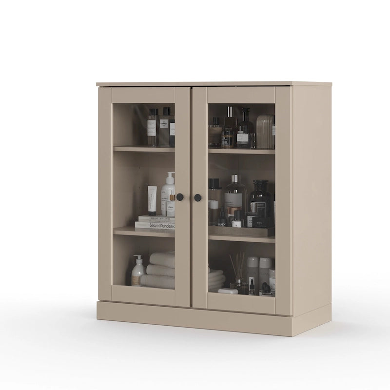 Meuble de salle de bain Palace Imports 100 % en bois massif de 32 po avec portes en verre transparent et étagères réglables