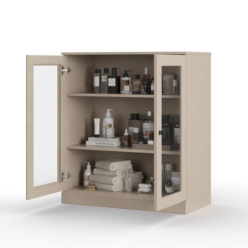 Meuble de salle de bain Palace Imports 100 % en bois massif de 32 po avec portes en verre transparent et étagères réglables