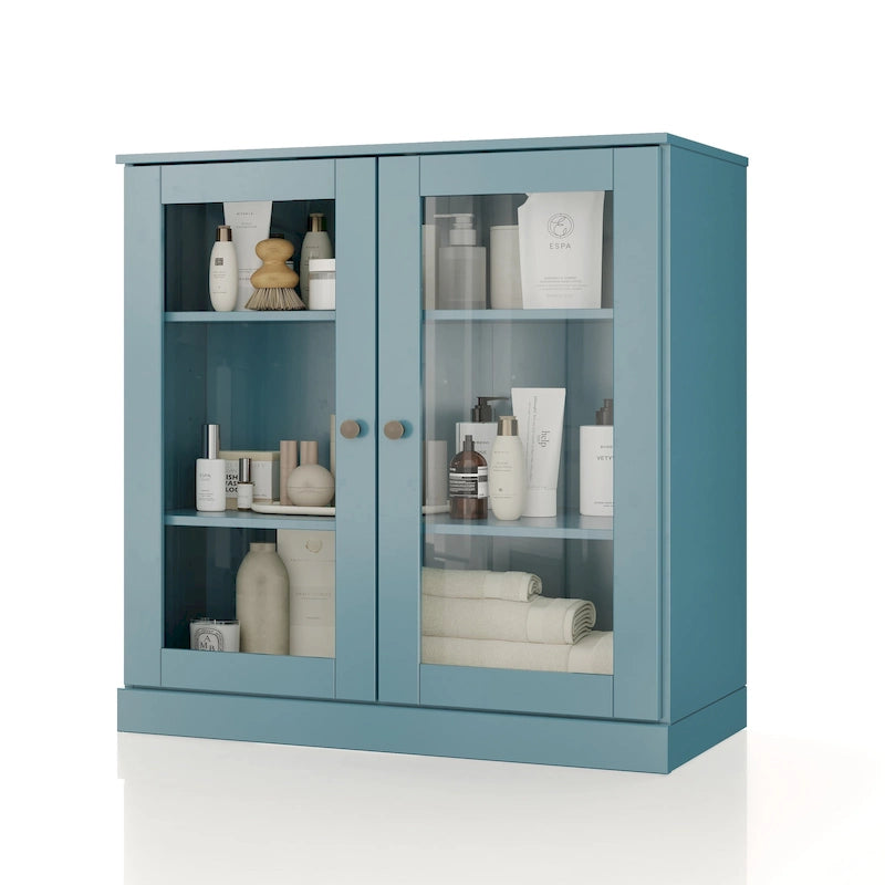 Meuble de salle de bain Palace Imports 100 % en bois massif de 32 po avec portes en verre transparent et étagères réglables