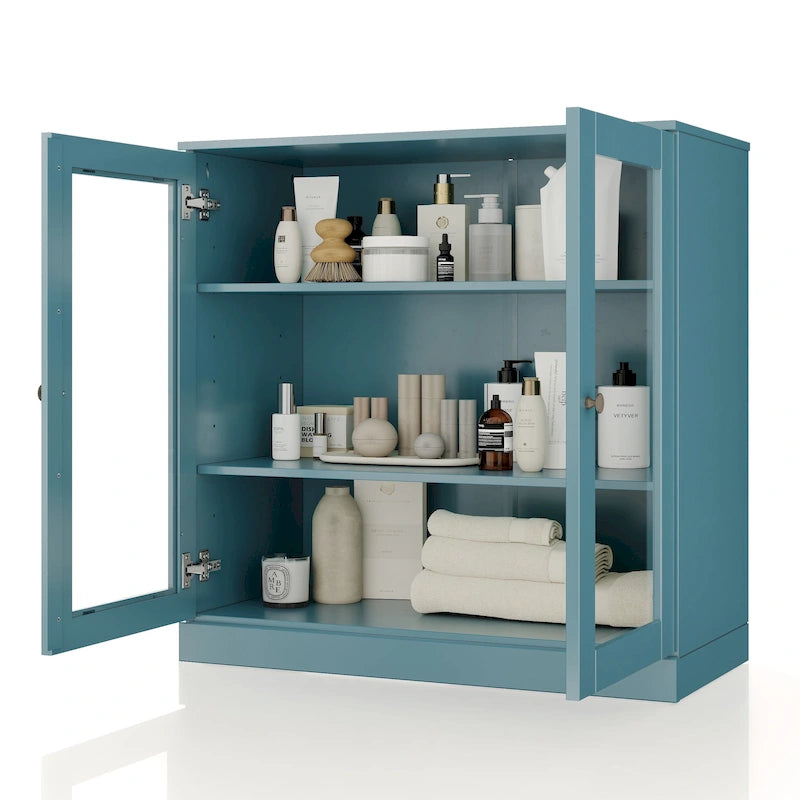 Meuble de salle de bain Palace Imports 100 % en bois massif de 32 po avec portes en verre transparent et étagères réglables