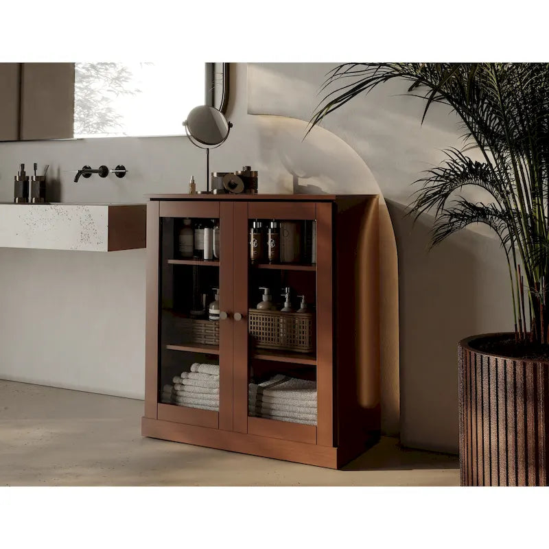 Meuble de salle de bain Palace Imports 100 % en bois massif de 32 po avec portes en verre transparent et étagères réglables
