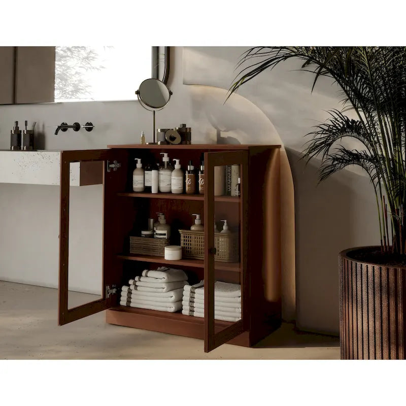 Meuble de salle de bain Palace Imports 100 % en bois massif de 32 po avec portes en verre transparent et étagères réglables