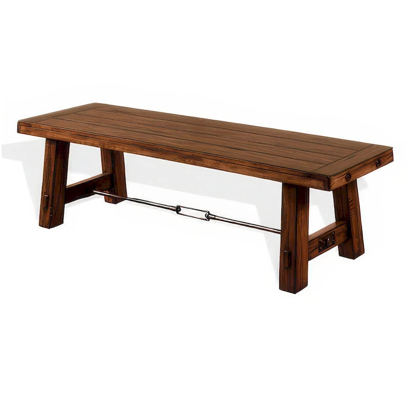 Banc de salle à manger Reggie, bois d'acajou brun, accents tendeurs, 162,5 cm
