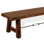 Banc de salle à manger Reggie, bois d'acajou brun, accents tendeurs, 162,5 cm