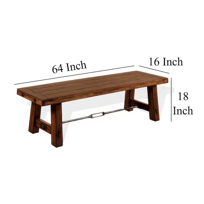 Banc de salle à manger Reggie, bois d'acajou brun, accents tendeurs, 162,5 cm