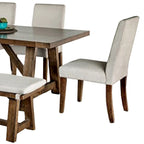 Set da pranzo Jule 7 pz, tavolo rettangolare marrone, sedie, panca con seduta bianca