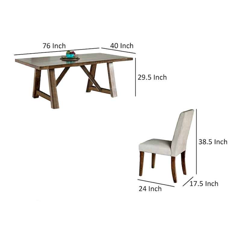 Set da pranzo Jule 7 pz, tavolo rettangolare marrone, sedie, panca con seduta bianca
