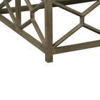 Table basse Agas, plateau carré 102 cm en véritable marbre blanc, structure géométrique en bois de manguier gris cendré sablé et délavé