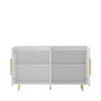 Credenza a buffet con ante decorative scanalate, Credenza in legno con maniglie in metallo, Mobile contenitore con ripiani regolabili