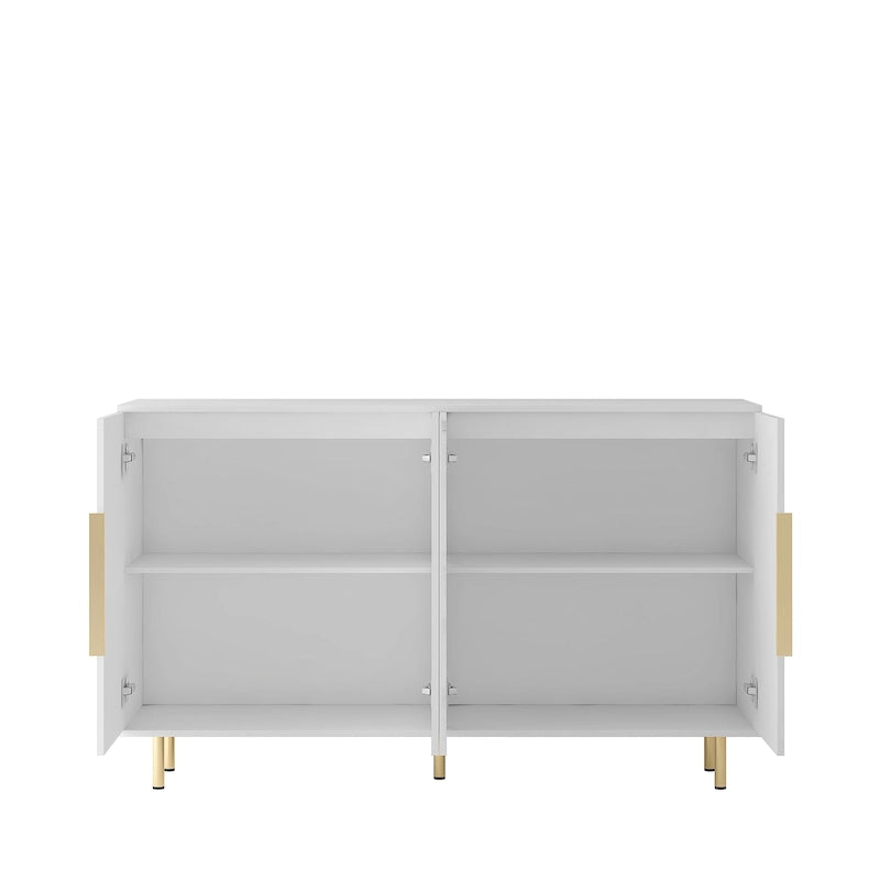 Credenza a buffet con ante decorative scanalate, Credenza in legno con maniglie in metallo, Mobile contenitore con ripiani regolabili