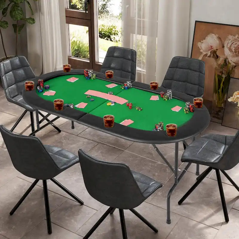 Tavolo da Poker Costway per 8 Giocatori con 8 Portabicchieri e Comodi Braccioli