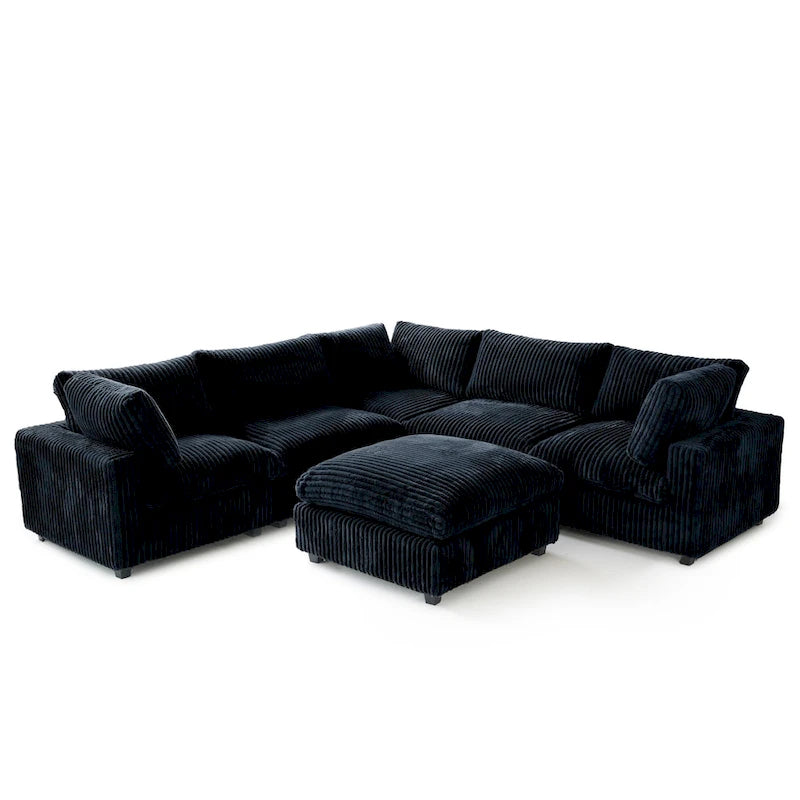 Canapé d'angle modulable en tissu peluche rembourré, garni de duvet pour salon