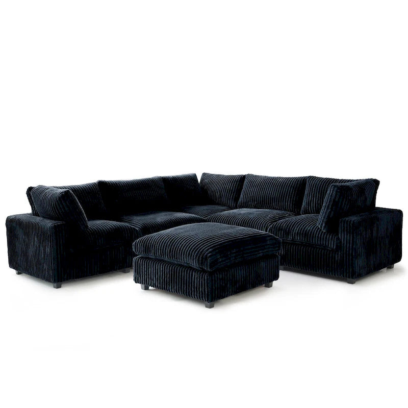 Canapé d'angle modulable en tissu peluche rembourré, garni de duvet pour salon