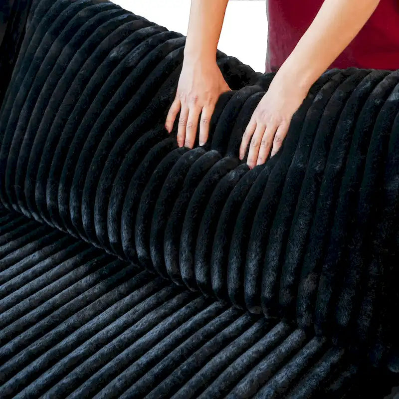 Canapé d'angle modulable en tissu peluche rembourré, garni de duvet pour salon