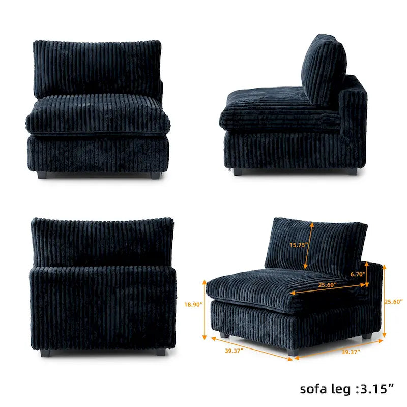 Canapé d'angle modulable en tissu peluche rembourré, garni de duvet pour salon