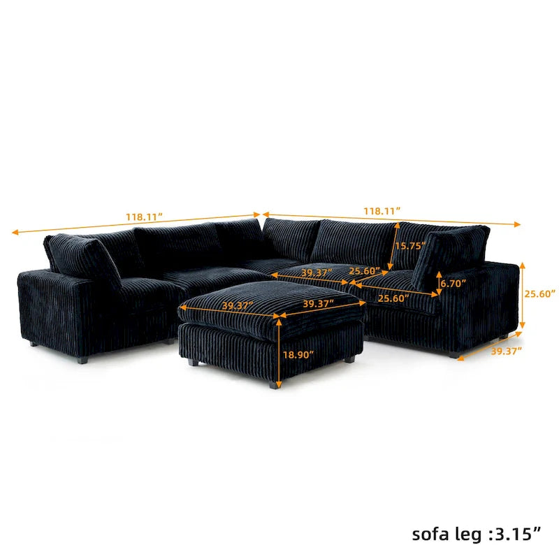 Canapé d'angle modulable en tissu peluche rembourré, garni de duvet pour salon