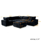 Canapé d'angle modulable en tissu peluche rembourré, garni de duvet pour salon