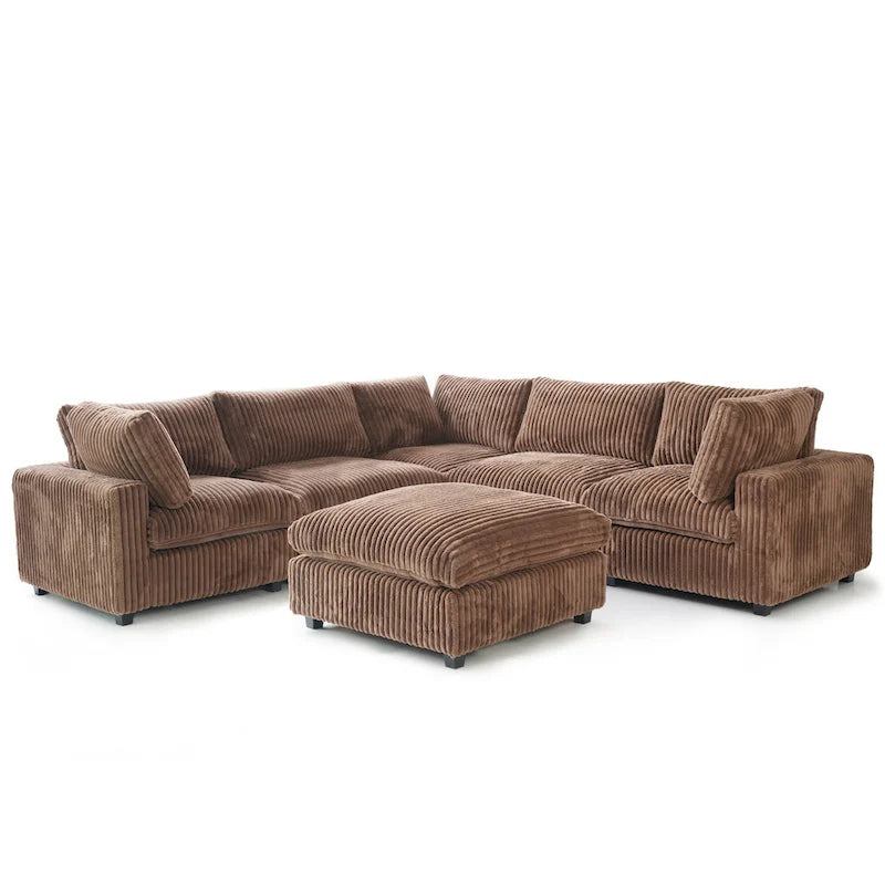 Canapé d'angle modulable en tissu peluche rembourré, garni de duvet pour salon